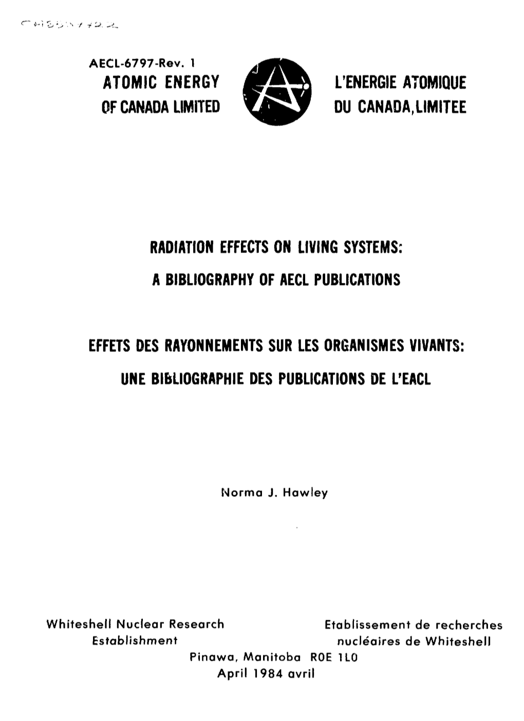 Atomic Energy ££"A L'energie Atomique of Canada Limited \^Jt Du Canada,Limitee