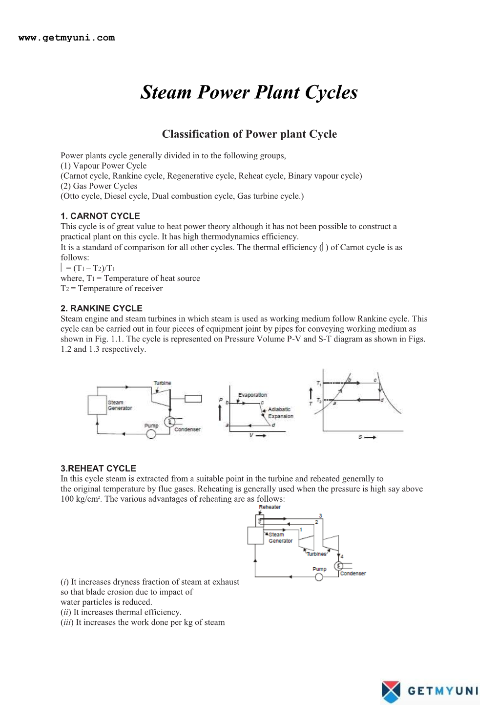 Steam Power Plant Cycles