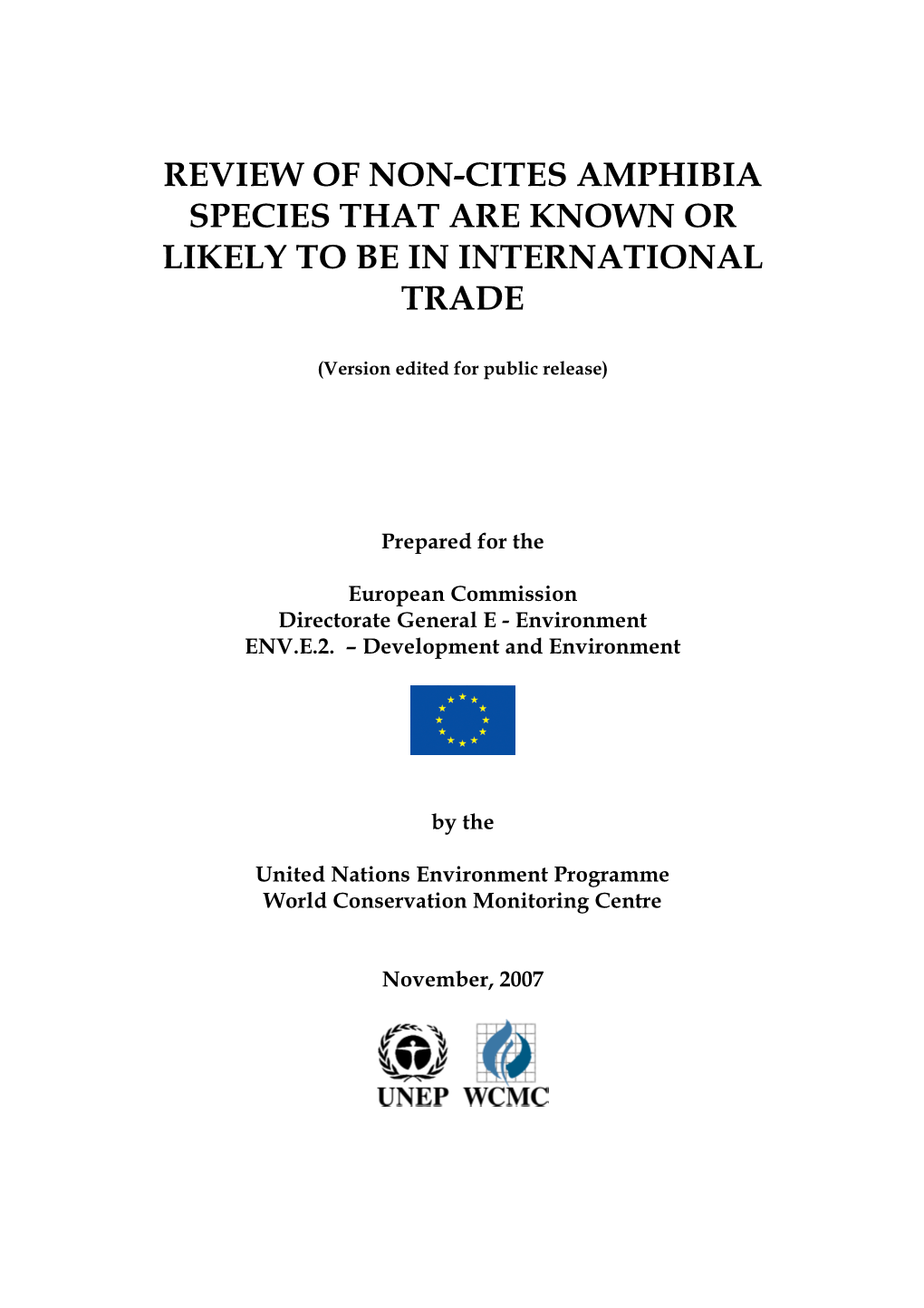 Review of Non-Cites Amphibia Species That Are Known Or Likely to Be in International Trade