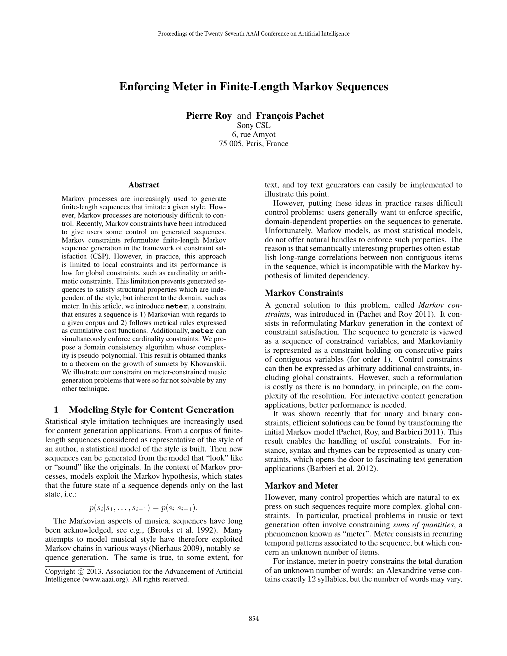 Enforcing Meter in Finite-Length Markov Sequences