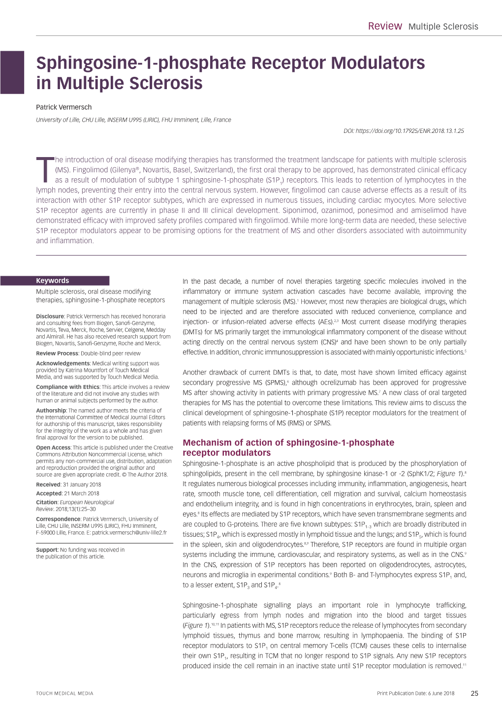 Sphingosine-1-Phosphate Receptor Modulators in Multiple Sclerosis