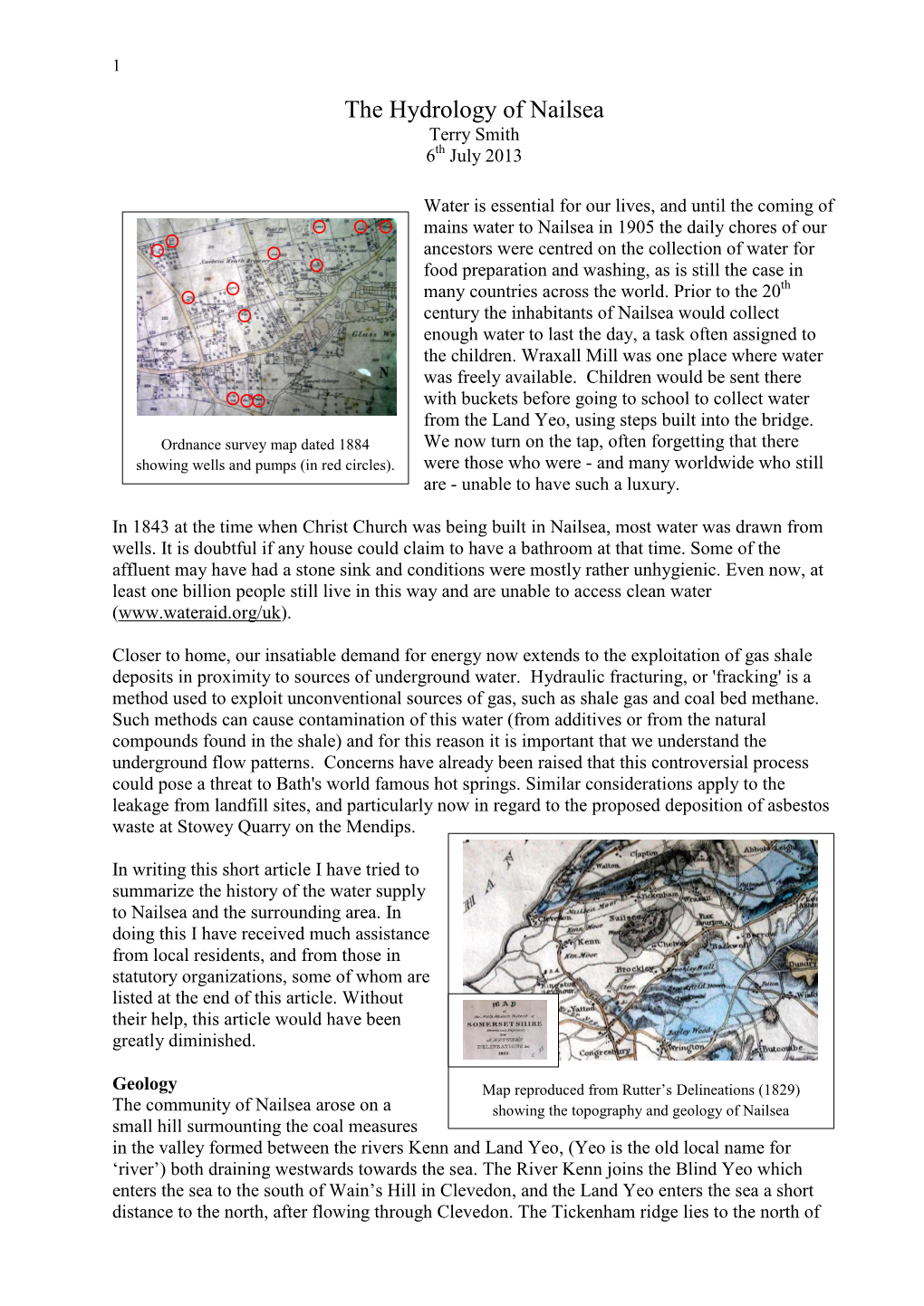 The Hydrology of Nailsea Terry Smith 6Th July 2013