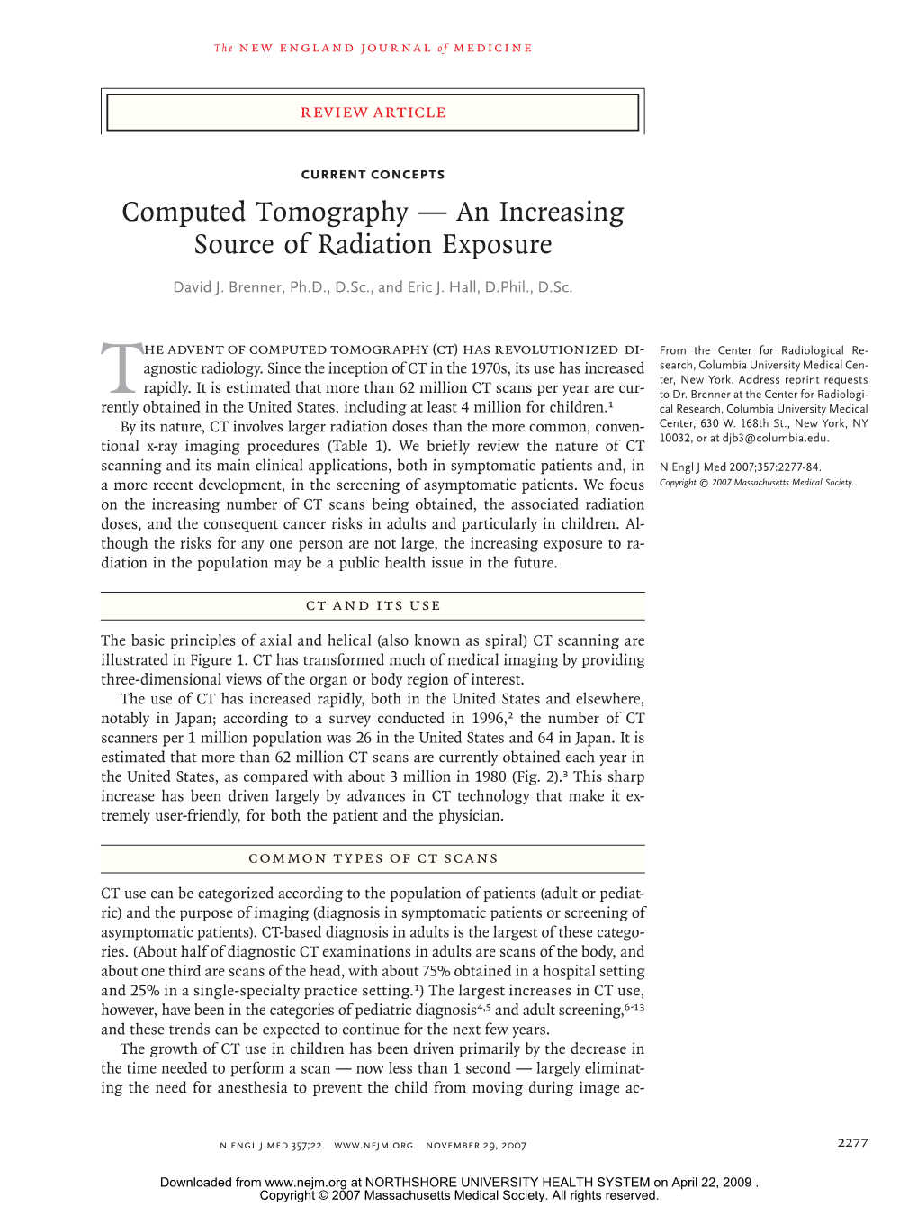 Computed Tomography — an Increasing Source of Radiation Exposure