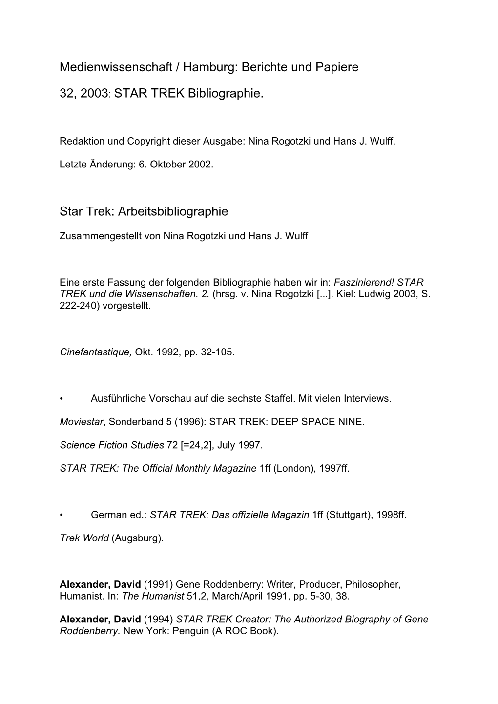 Medienwissenschaft / Hamburg: Berichte Und Papiere