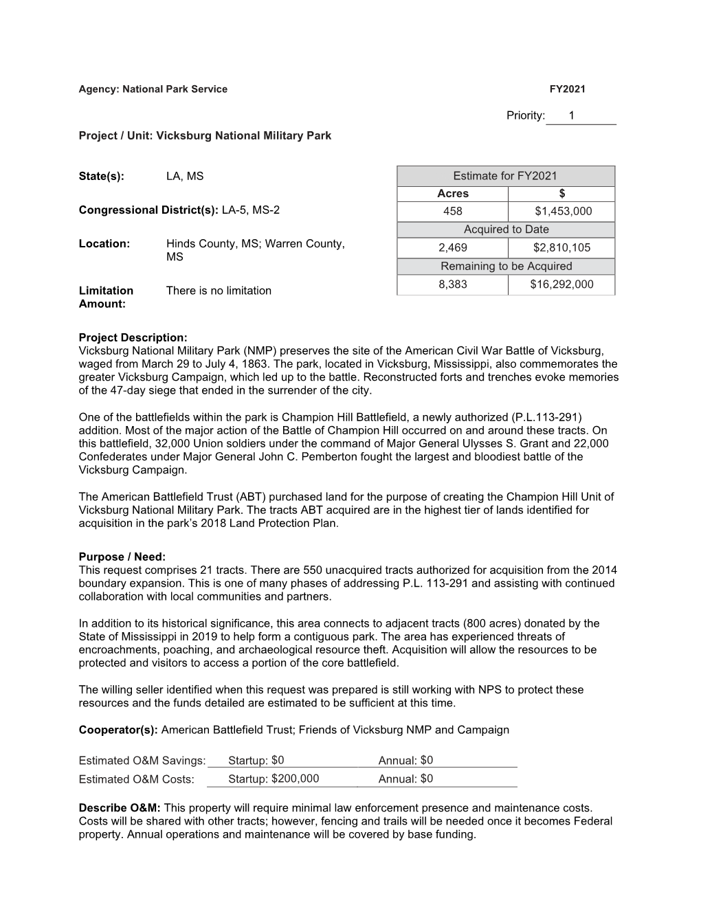 Agency: National Park Service FY2021