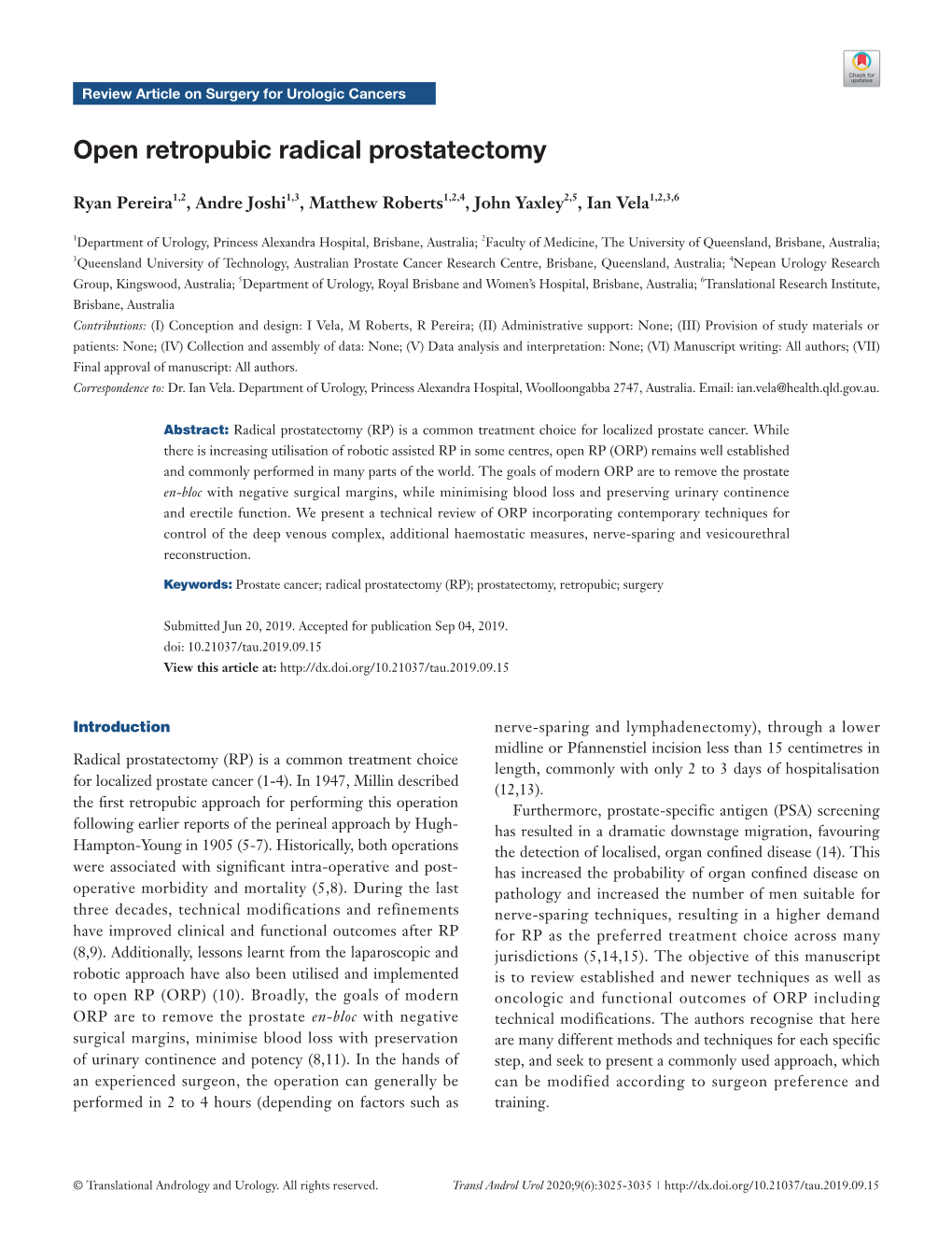 Open Retropubic Radical Prostatectomy