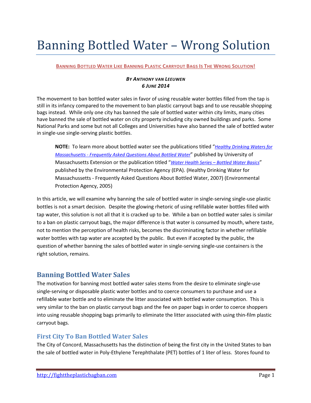 Banning Bottled Water – Wrong Solution