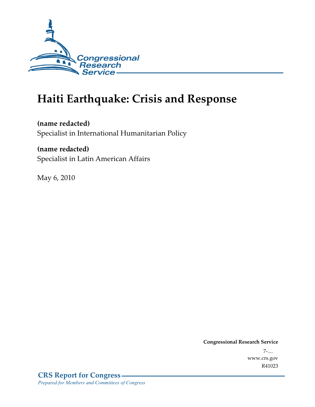 Haiti Earthquake: Crisis and Response