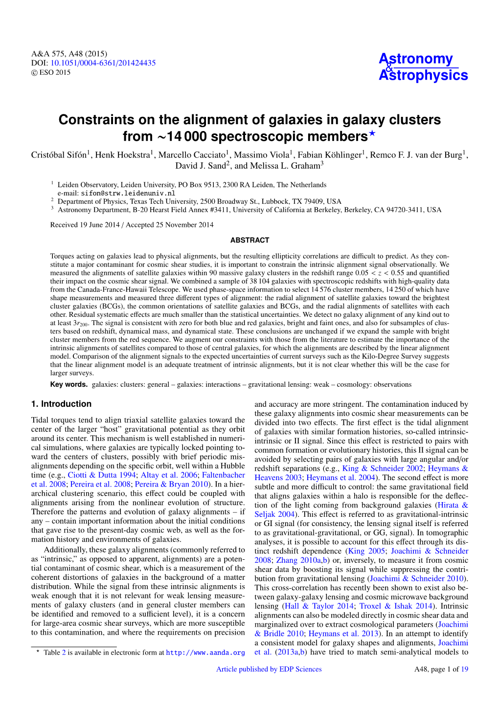 Constraints on the Alignment of Galaxies in Galaxy Clusters from ~14 000 Spectroscopic Members⋆