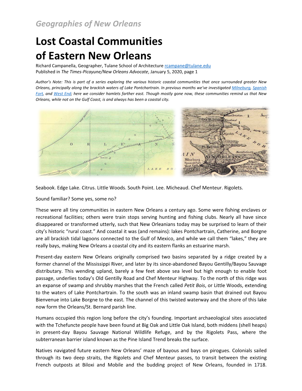 Lost Coastal Communities of Eastern New Orleans