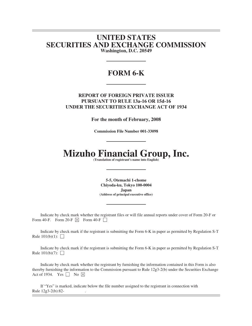 Mizuho Financial Group, Inc. (Translation of Registrant’S Name Into English)