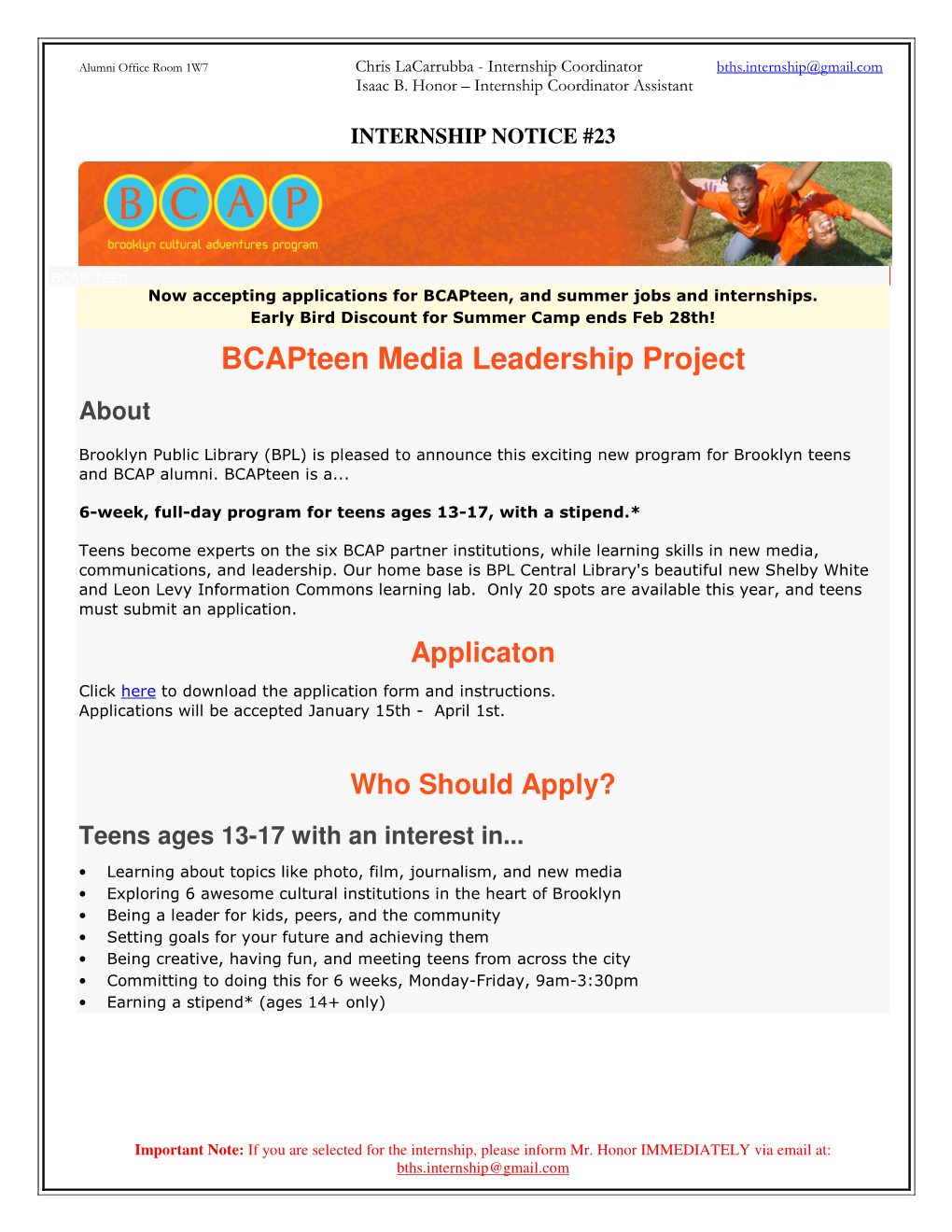 Bcapteen Media Leadership Project About