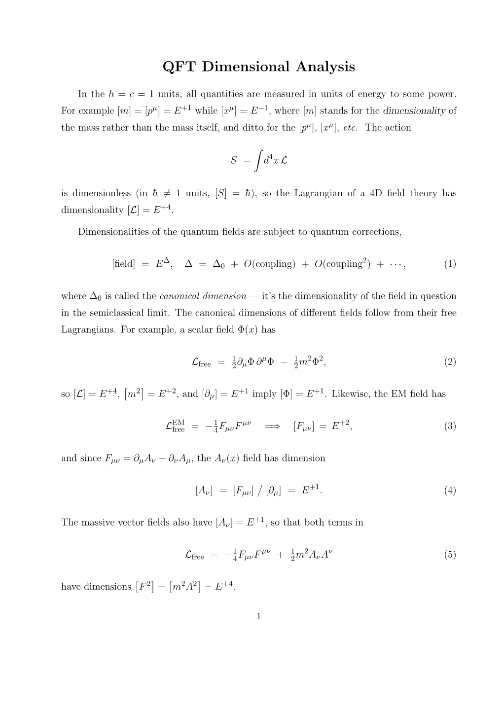 QFT Dimensional Analysis