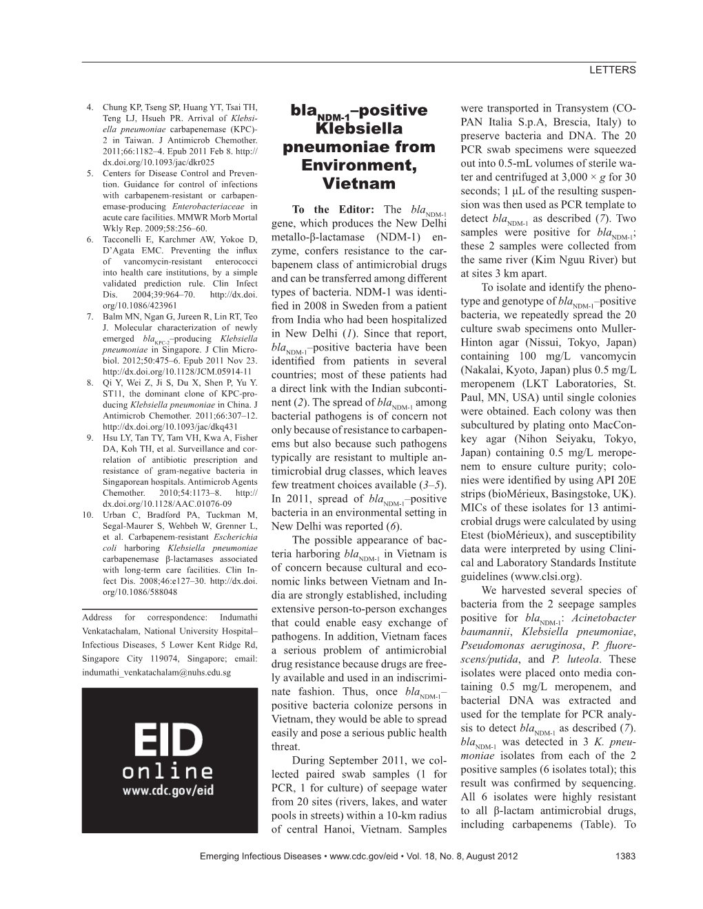 Positive Klebsiella Pneumoniae from Environment, Vietnam