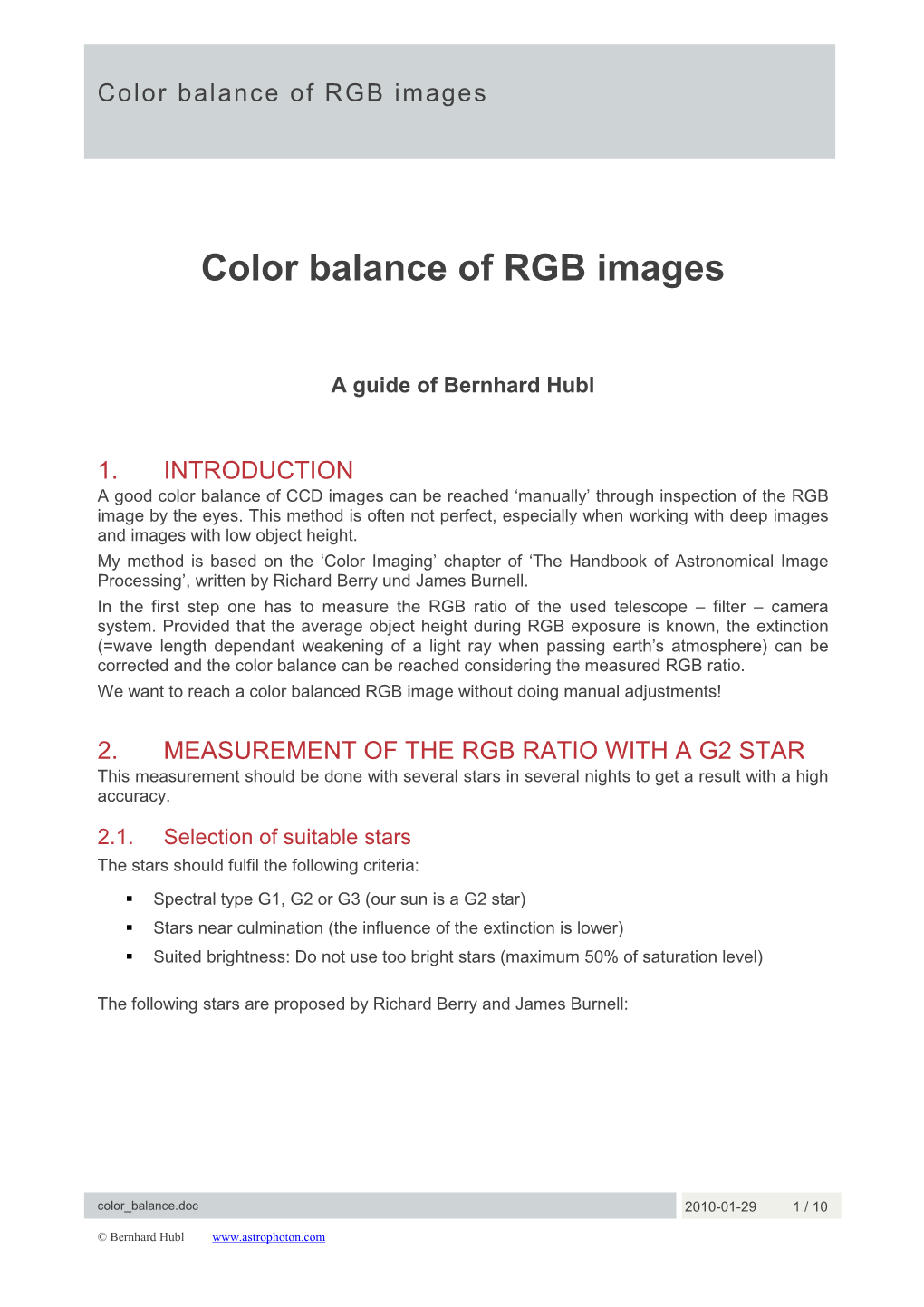 Color Balance of RGB Images