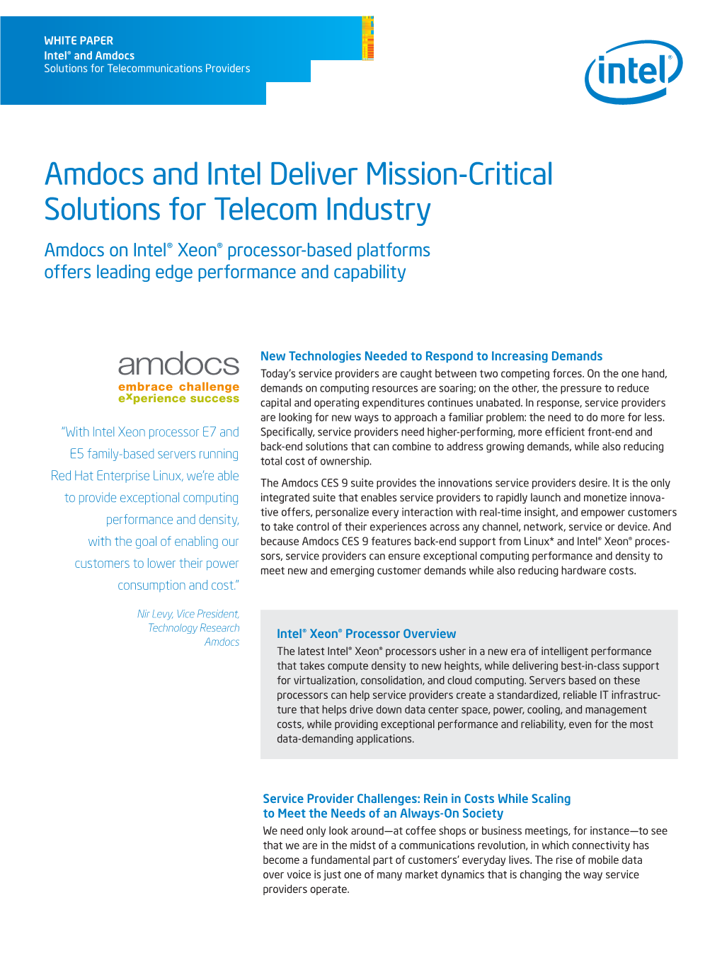 Amdocs and Intel Deliver Mission-Critical Solutions For