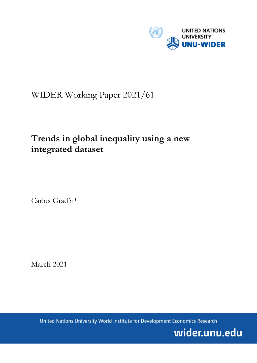 WIDER Working Paper 2021/61-Trends in Global Inequality