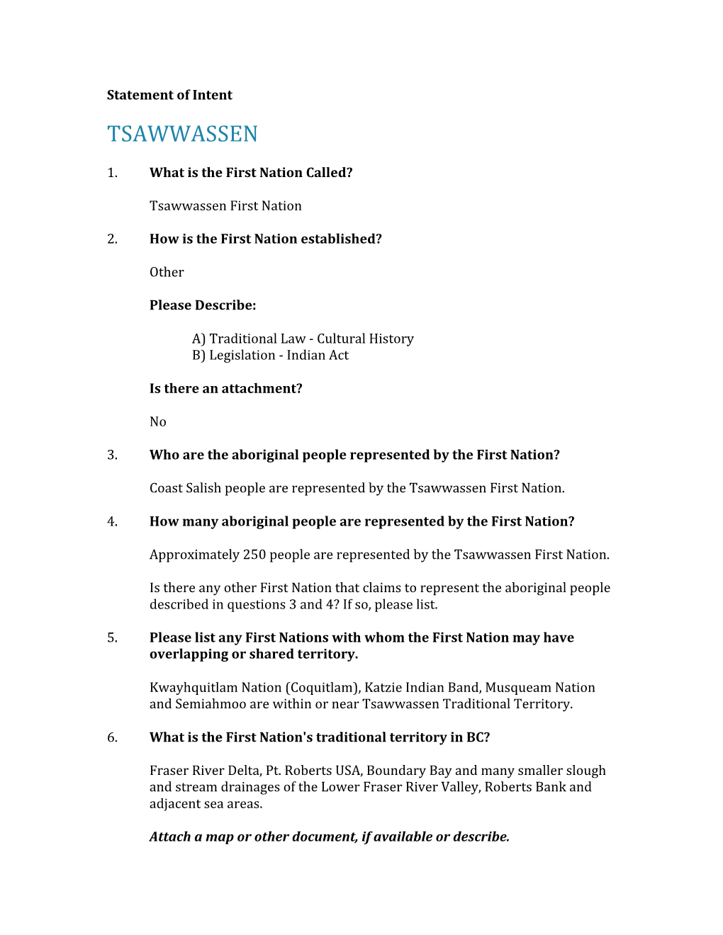 Tsawwassen Statement of Intent