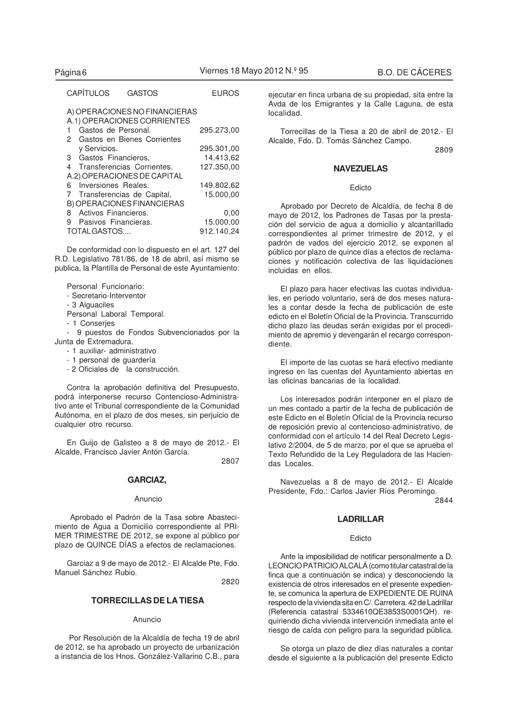 B.O. DE CÁCERES Página 6 Viernes 18 Mayo 2012 N.º 95 GARCIAZ