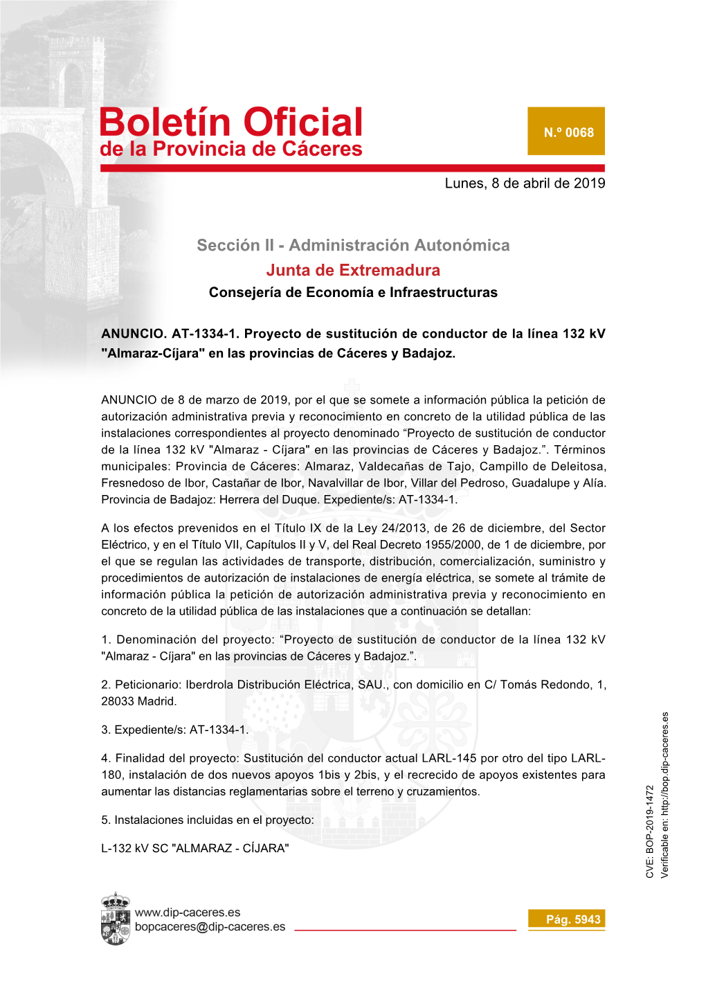 Sección II - Administración Autonómica Junta De Extremadura Consejería De Economía E Infraestructuras