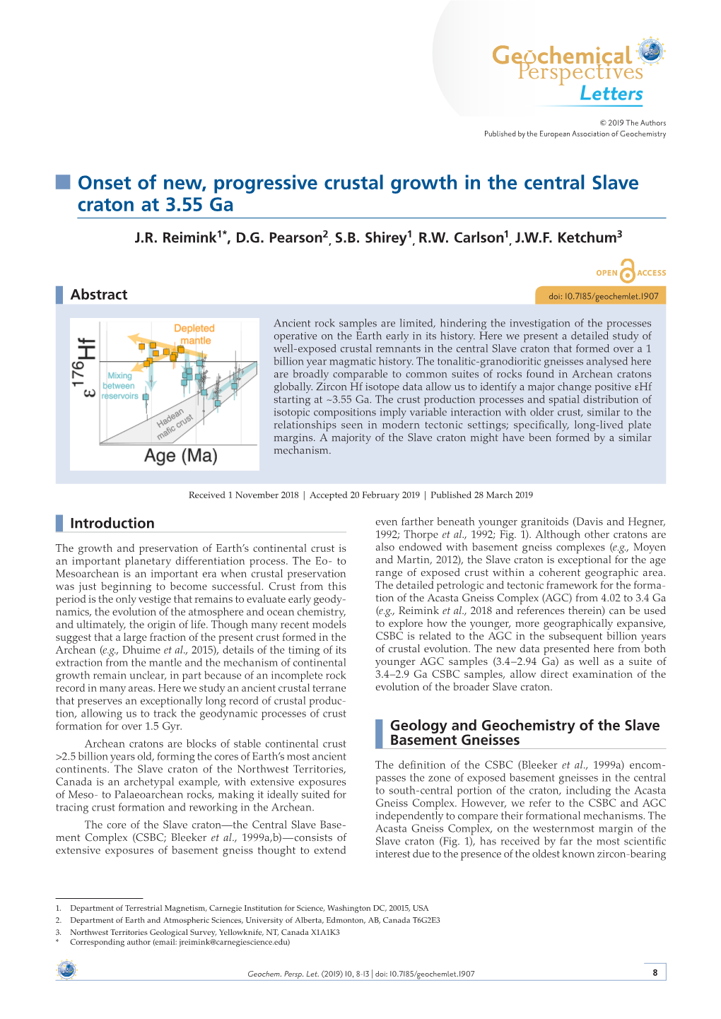 Onset of New, Progressive Crustal Growth in the Central Slave Craton at 3.55 Ga