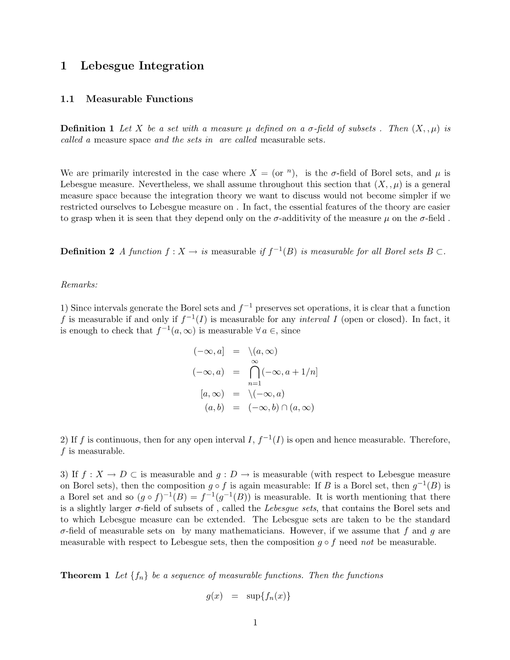 1 Lebesgue Integration