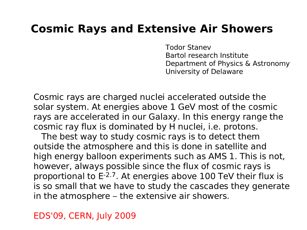 Cosmic Rays and Extensive Air Showers