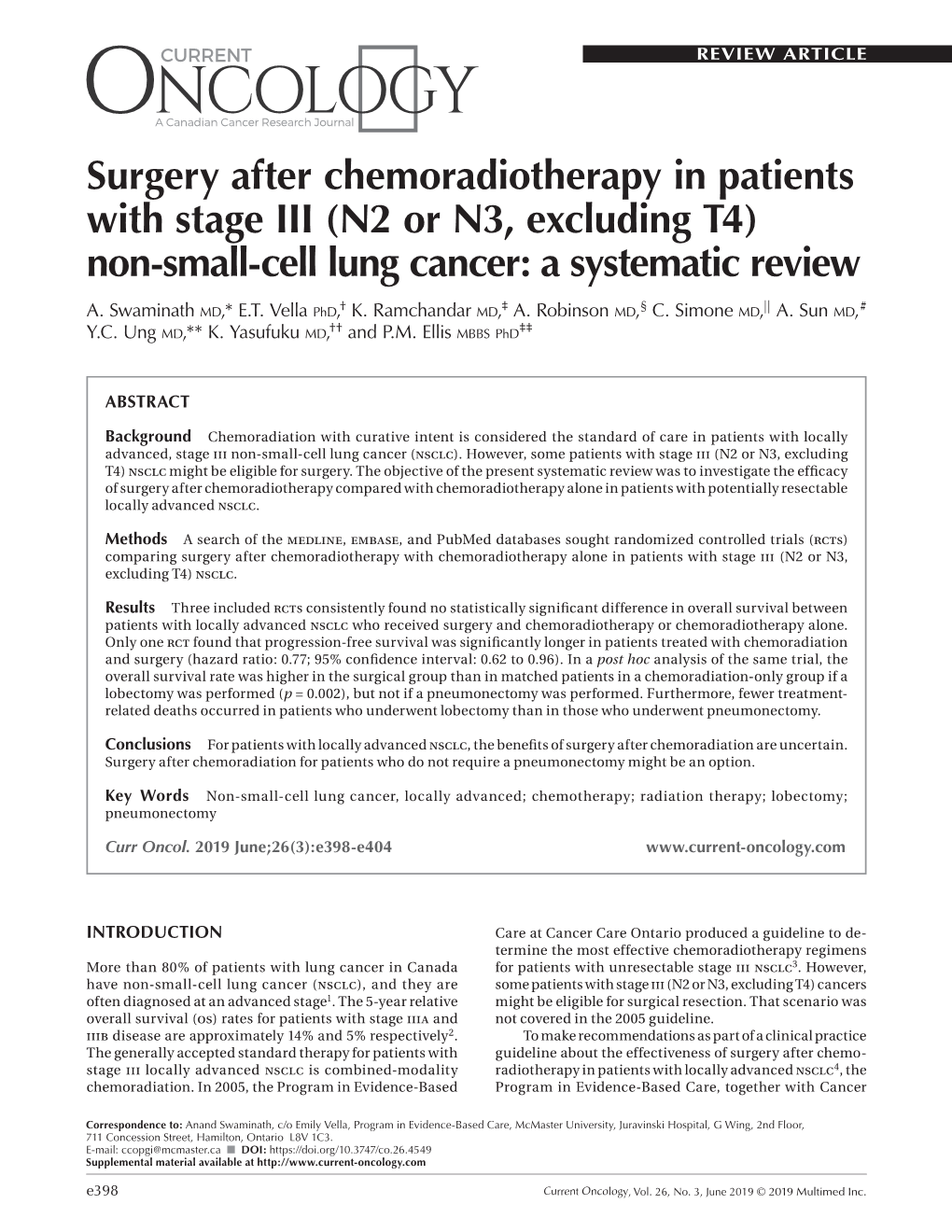 Surgery After Chemoradiotherapy in Patients with Stage III (N2 Or N3, Excluding T4) Non-Small-Cell Lung Cancer: a Systematic Review