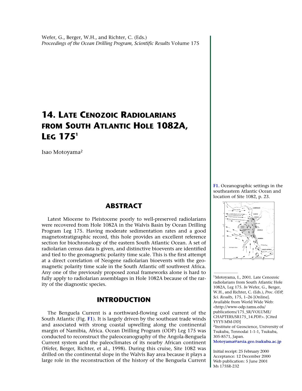 14. Late Cenozoic Radiolarians from South Atlantic Hole 1082A, Leg 1751