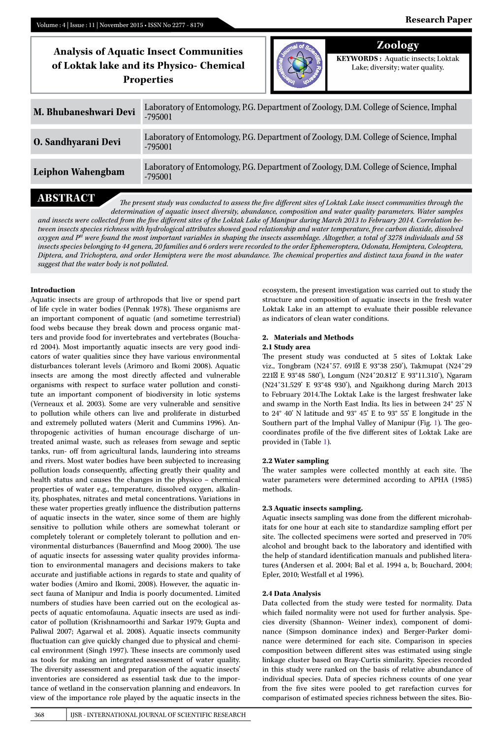 Zoology ABSTRACT