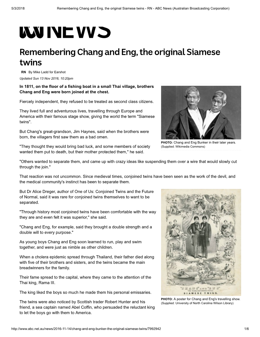 Remembering Chang and Eng, the Original Siamese Twins – RN