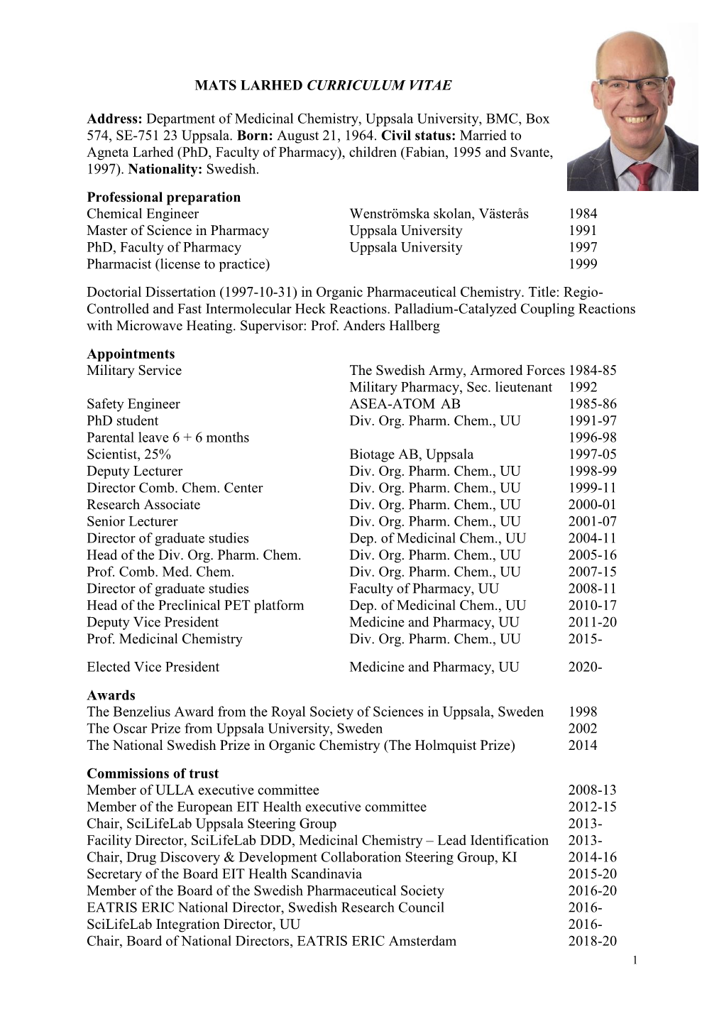 Mats Larhed's CV in PDF Format