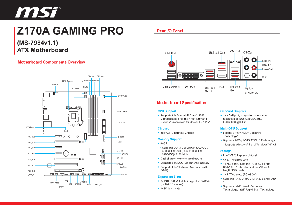 Z170A GAMING PRO Rear I/O Panel (MS-7984V1.1)