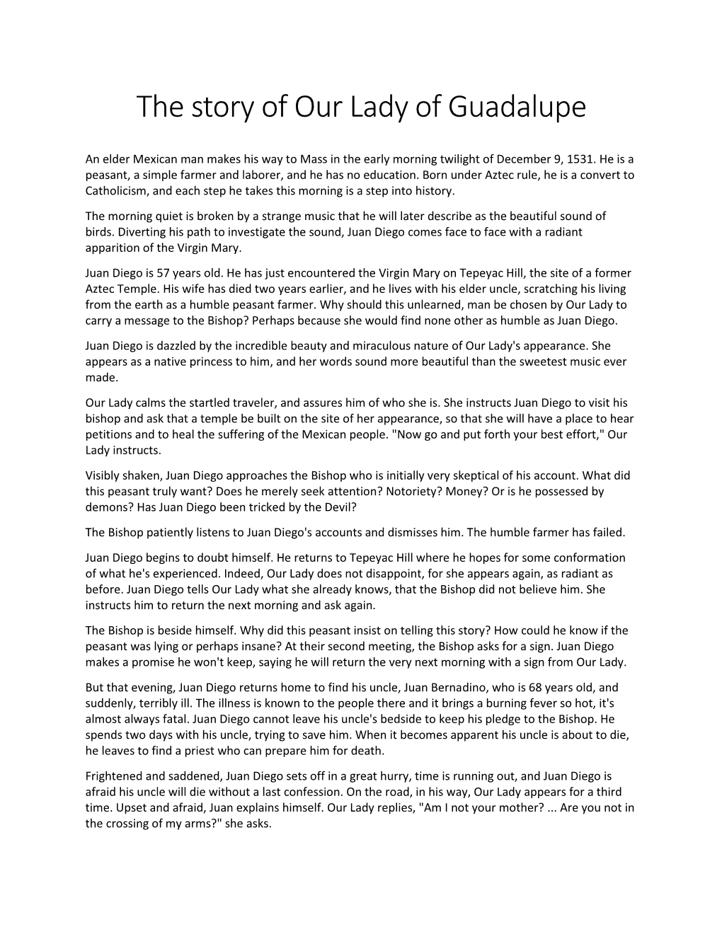 The Story of Our Lady of Guadalupe