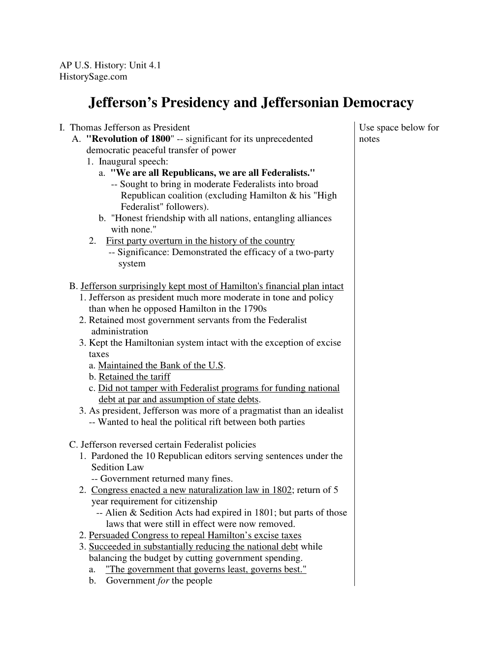 Jefferson's Presidency and Jeffersonian Democracy