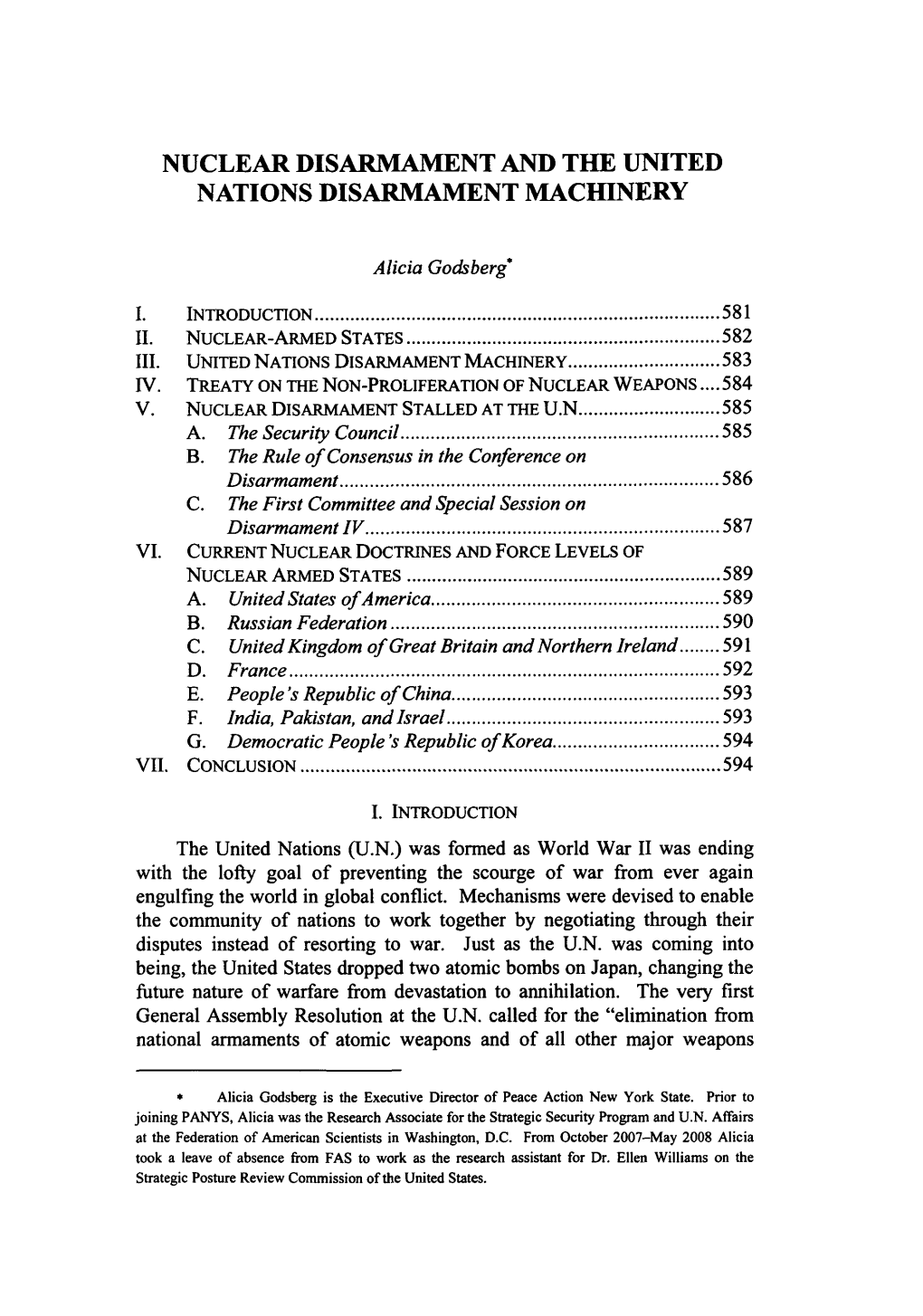 Nuclear Disarmament and the United Nations Disarmament Machinery