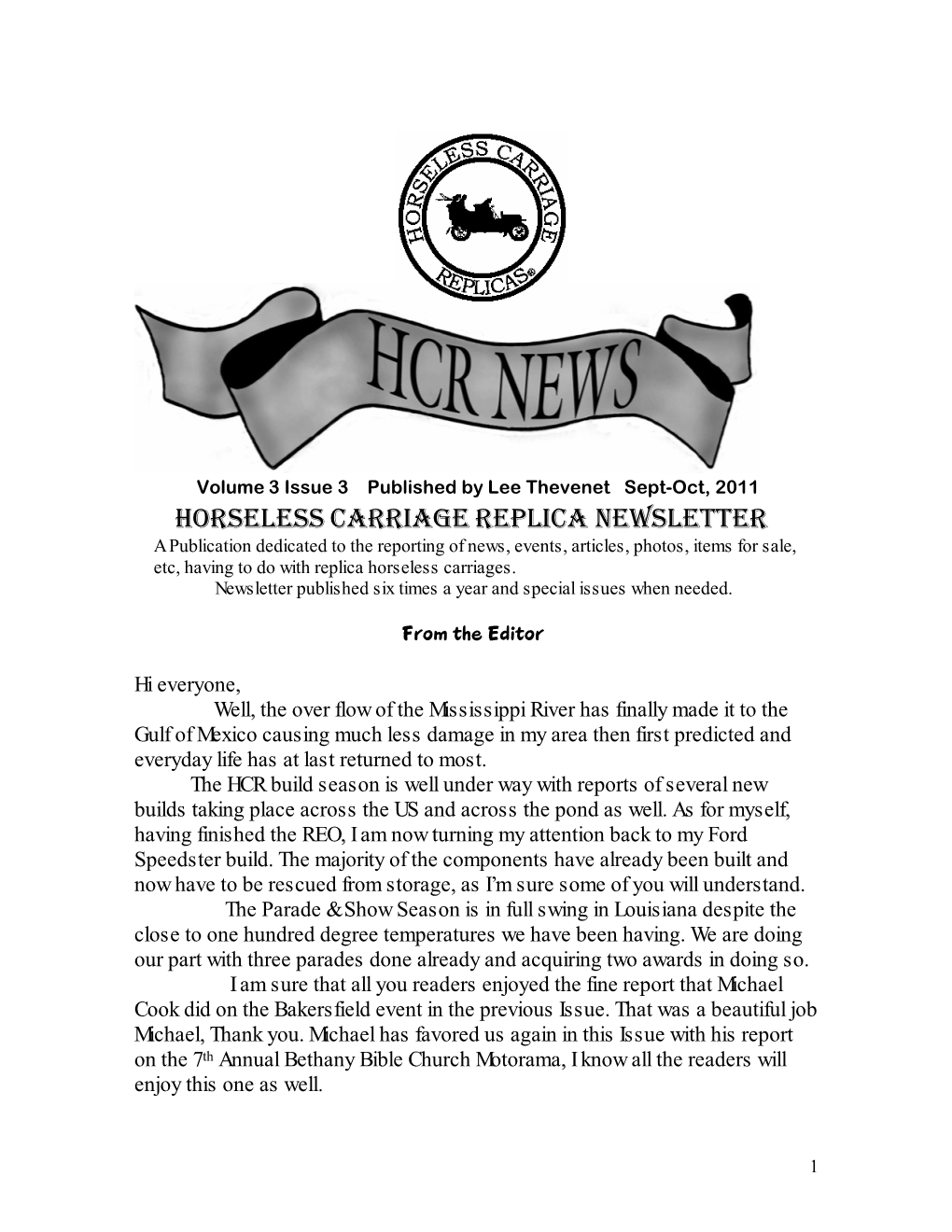 Horseless Carriage Replica Newsletter