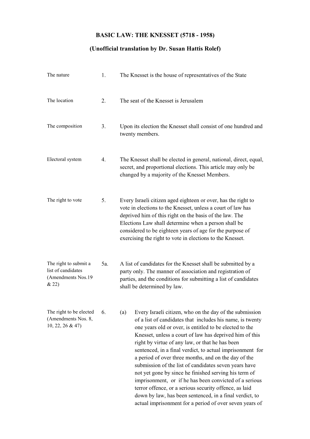 Basic Law: the Knesset (5718 - 1958)