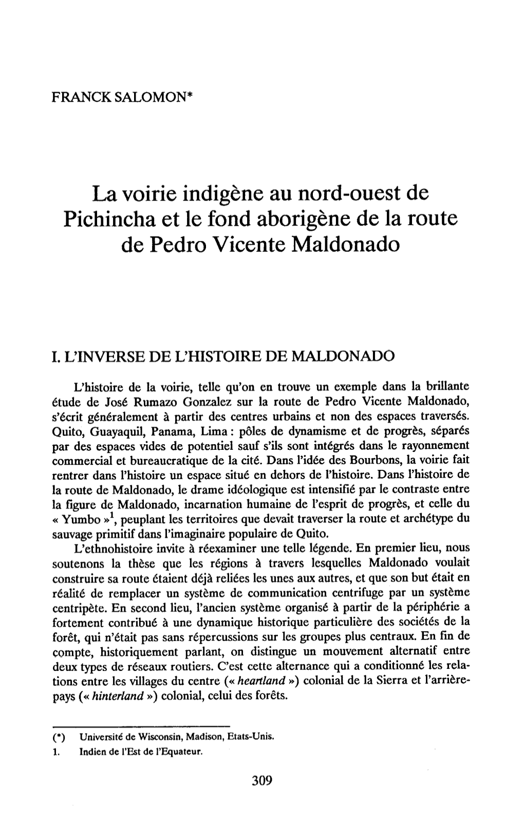 La Voirie Indigène Au Nord-Ouest De Pichincha Et Le Fond Aborigène De La Route De Pedro Vicente Maldonado