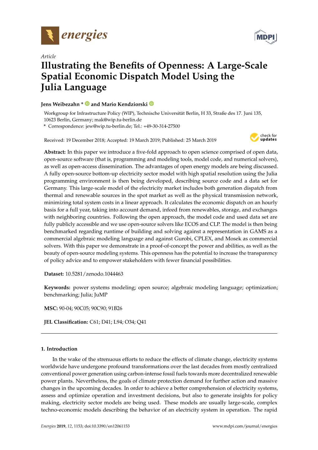 A Large-Scale Spatial Economic Dispatch Model Using the Julia Language