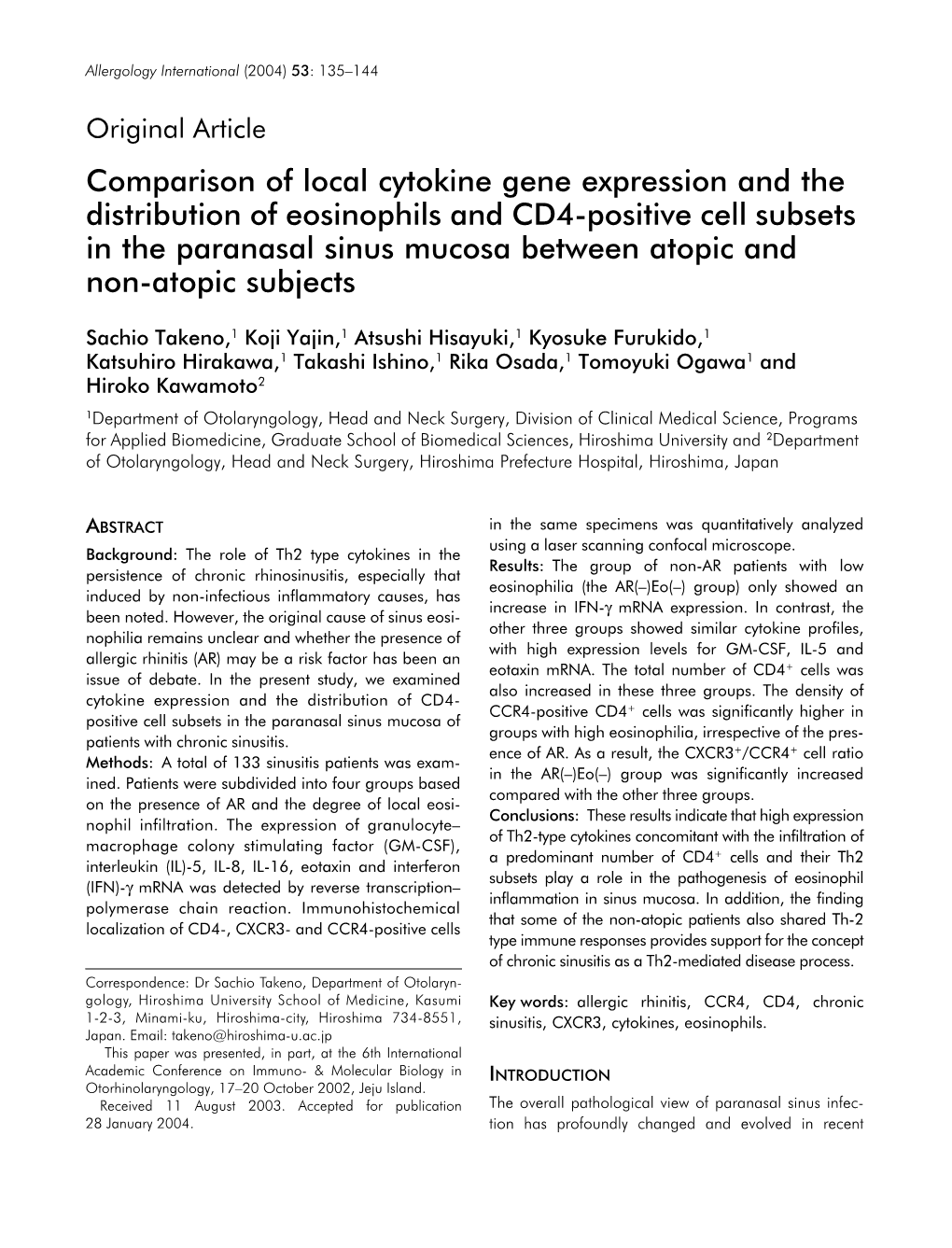 Comparison of Local Cytokine Gene Expression and the Distribution Of