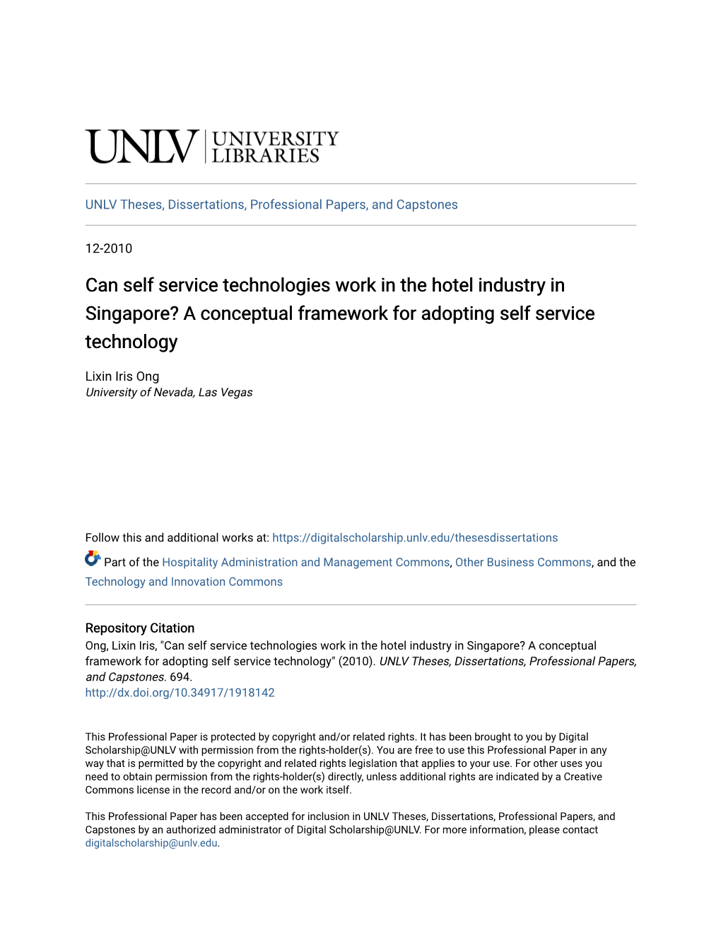 Can Self Service Technologies Work in the Hotel Industry in Singapore? a Conceptual Framework for Adopting Self Service Technology