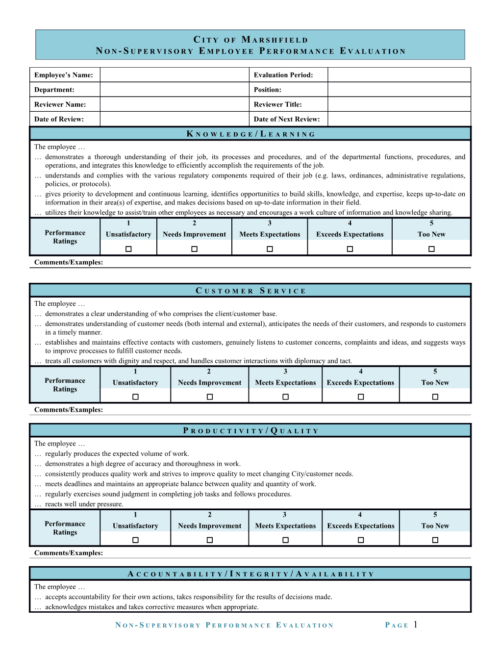 Non-Supervisory Employee Performance Evaluation