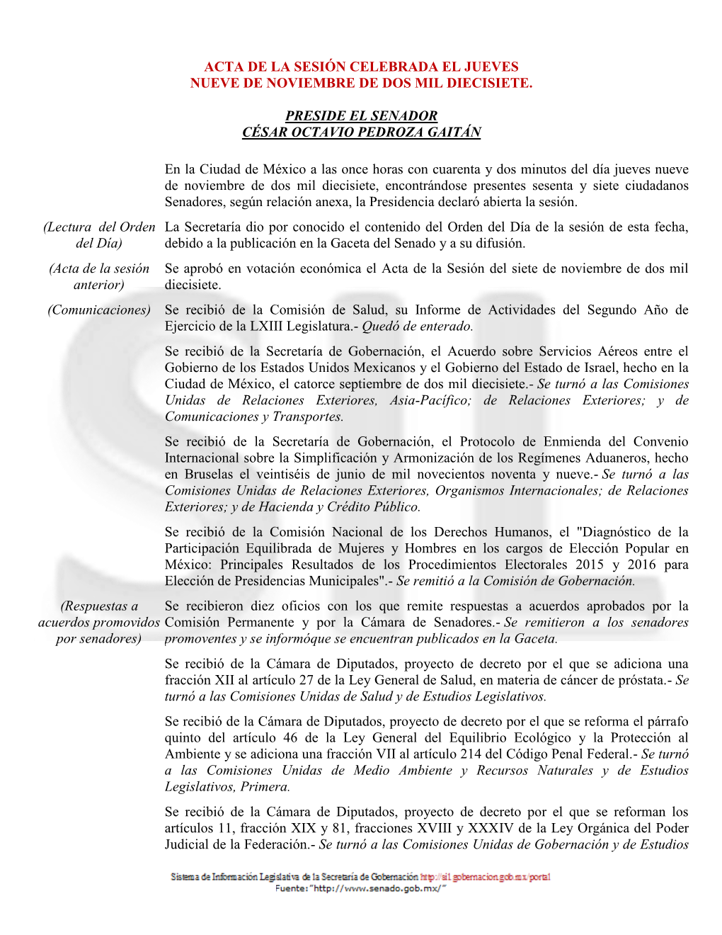 Acta De La Sesión Celebrada El Jueves Nueve De Noviembre De Dos Mil Diecisiete