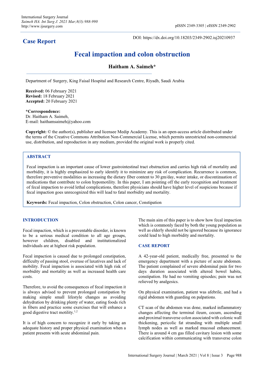 Fecal Impaction and Colon Obstruction