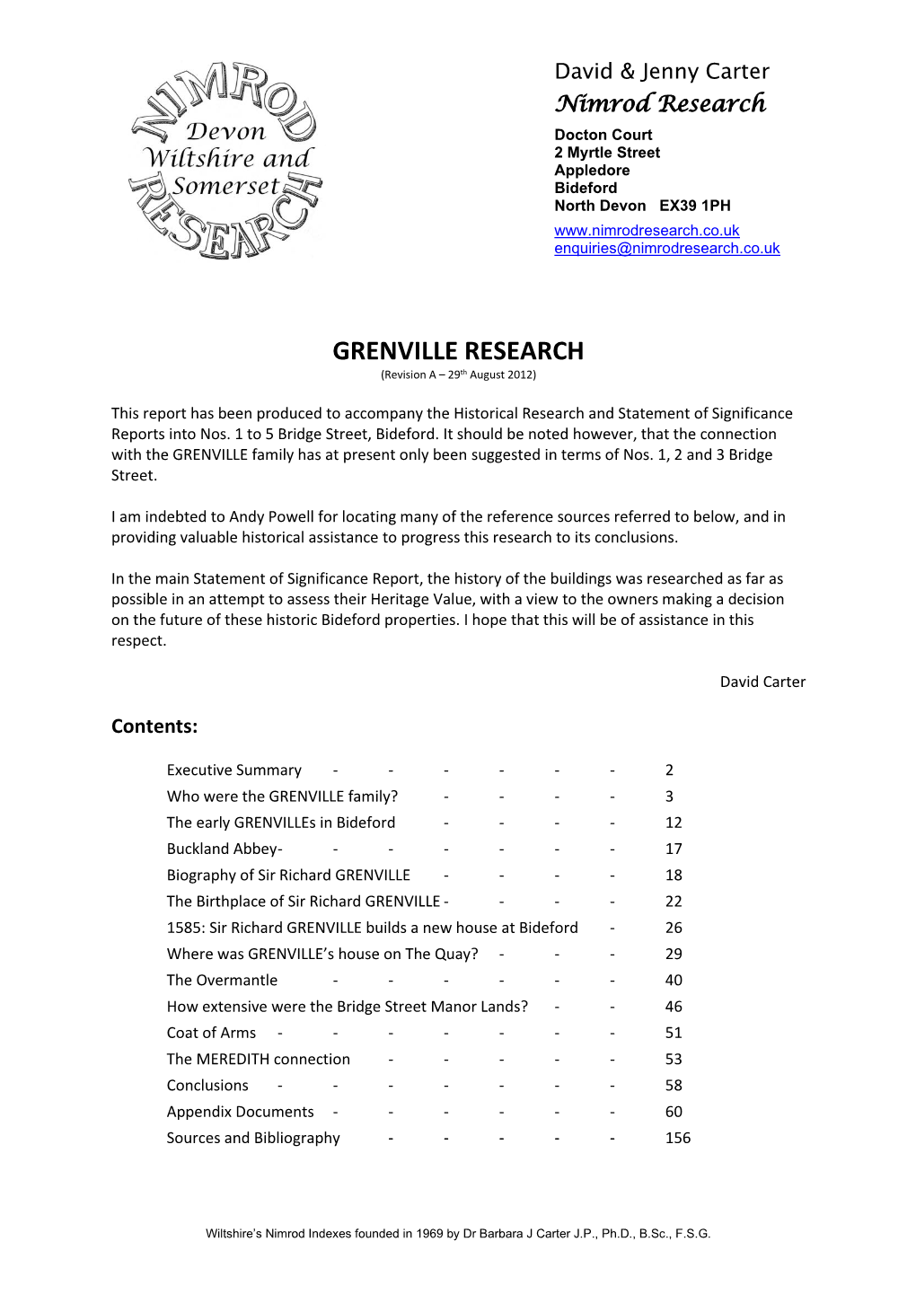 GRENVILLE RESEARCH (Revision a – 29Th August 2012)