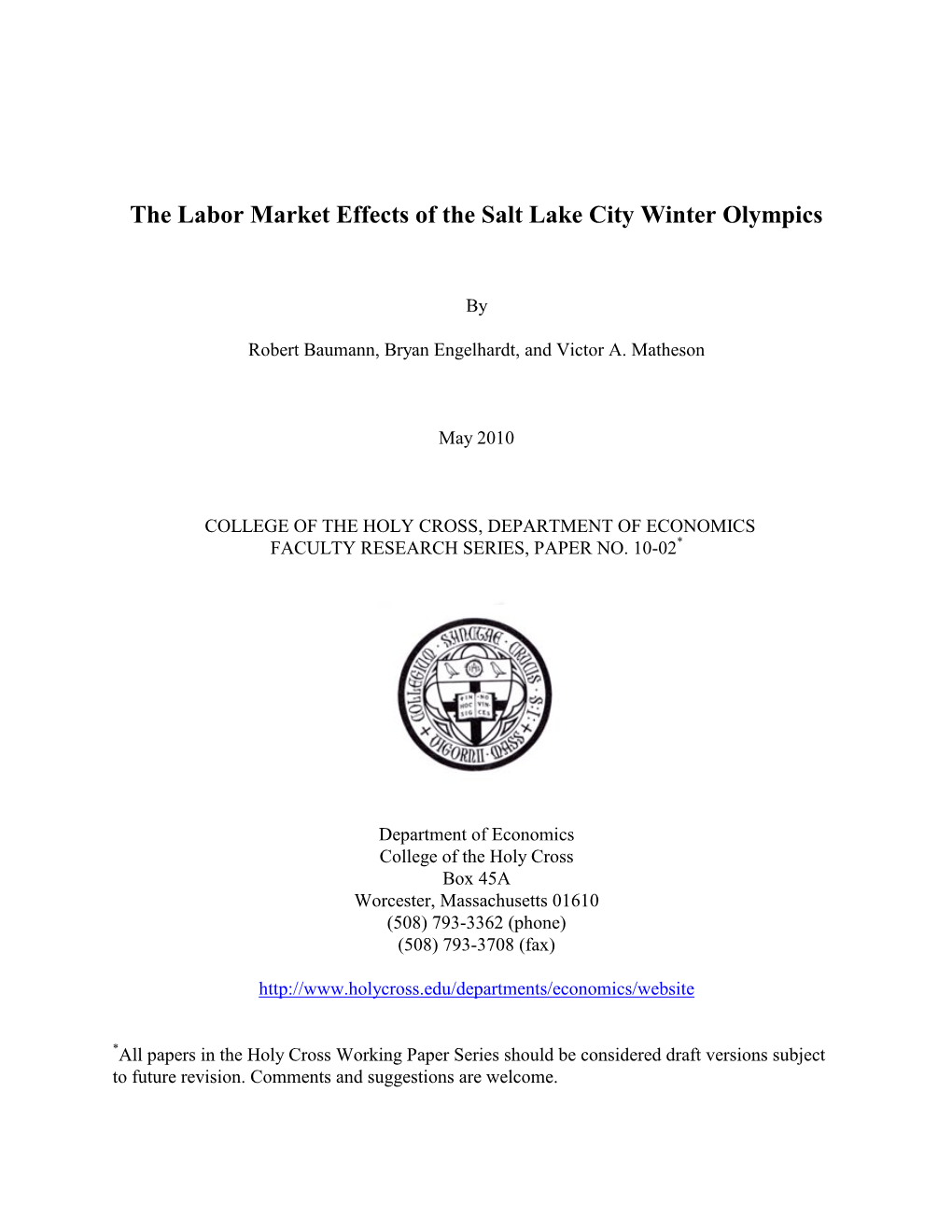 The Labor Market Effects of the Salt Lake City Winter Olympics