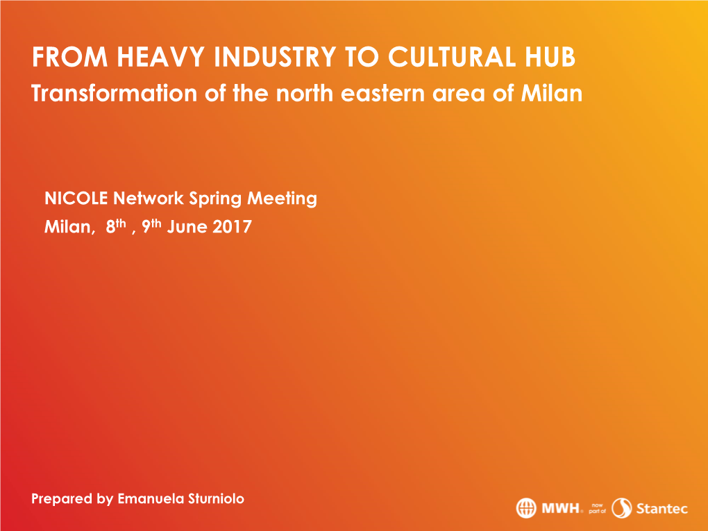 FROM HEAVY INDUSTRY to CULTURAL HUB Transformation of the North Eastern Area of Milan