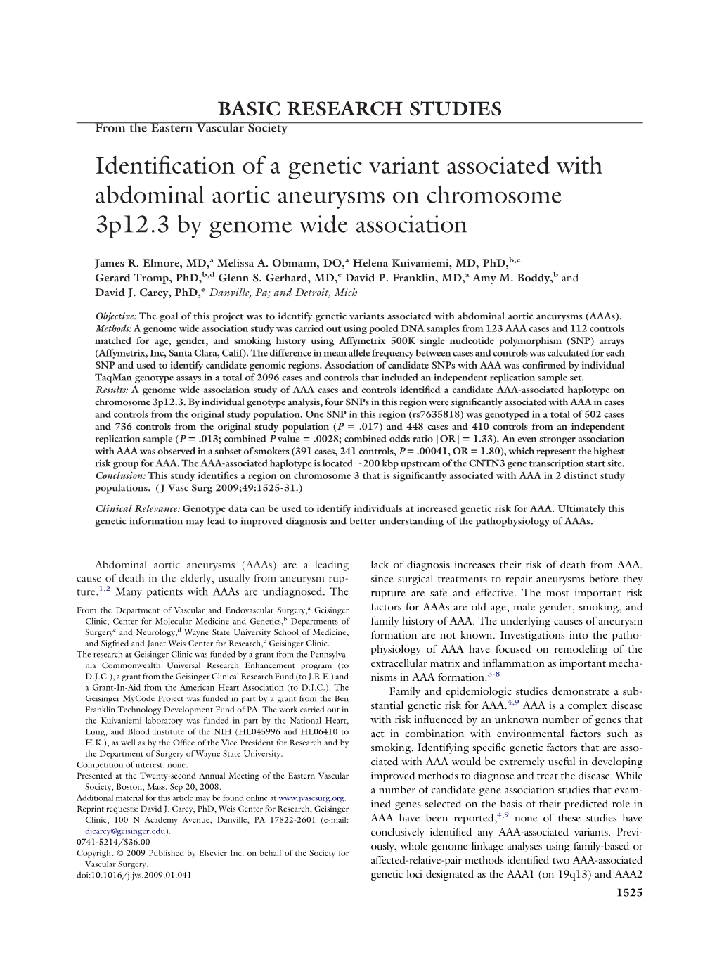 Identification of a Genetic Variant Associated with Abdominal Aortic