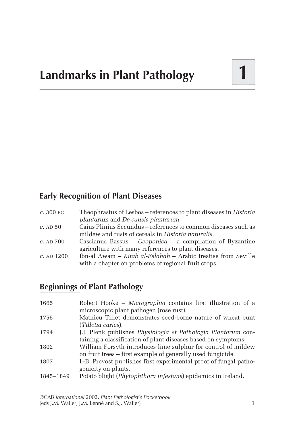 Landmarks in Plant Pathology